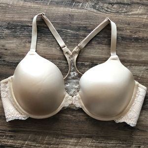 M 38B beige lace racerback lightly padded bra